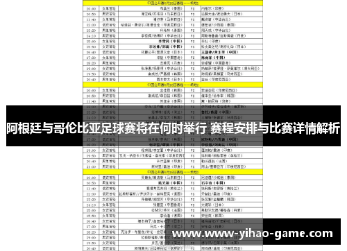 阿根廷与哥伦比亚足球赛将在何时举行 赛程安排与比赛详情解析